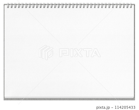 開いたスケッチブックの1ページ、白いリングと灰色カバー 114205433