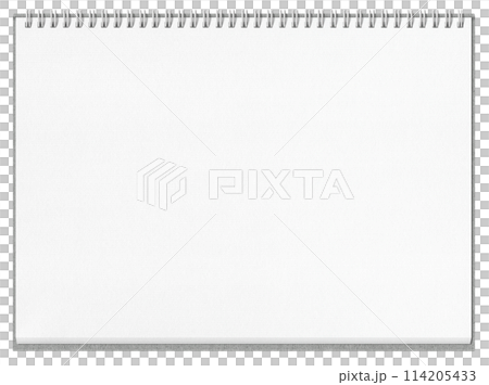 開いたスケッチブックの1ページ、白いリングと灰色カバー 114205433