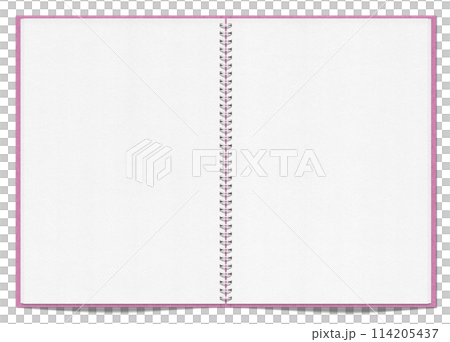 見開きのスケッチブック、影付きの白リングと桃色カバー 114205437