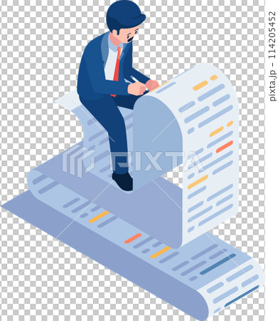 Isometric Businessman Writing on Document 114205452