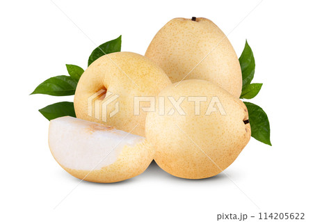 Fresh group oriental pear isolated on a white background 114205622