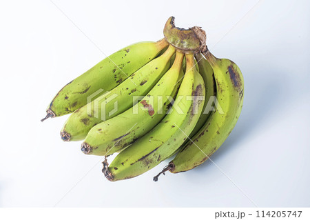 Bunch of green bananas isolated on white background with clipping path. 114205747