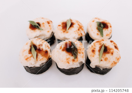 Sushi roll with mayonnaise cheese. 114205748