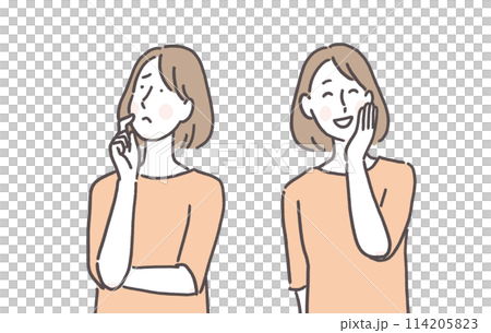 A woman's worried and happy poses A woman's worried and happy poses 114205823