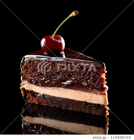 アメリカンチェリーとチョコレートのケーキ　黒背景 114206559