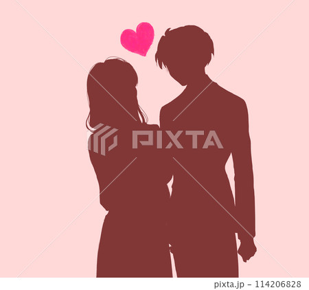 寄り添う男女　恋愛　影絵 114206828