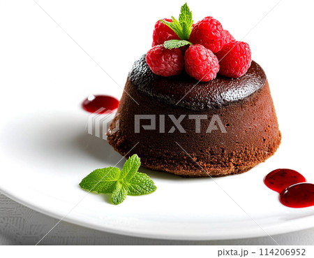 ラズベリーとチョコレートのケーキ　白背景の切り抜き 114206952