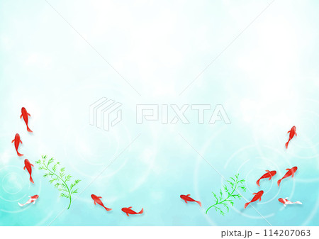 金魚が泳ぐ水面の水色の夏向けの背景素材 114207063