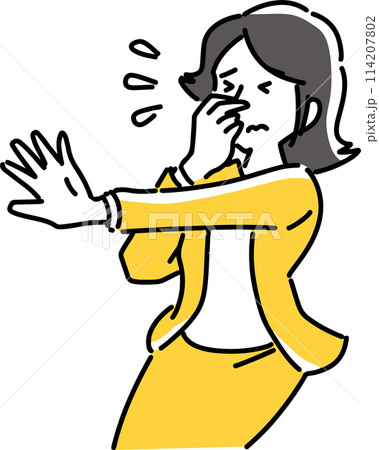 鼻をつまんで断る女性社員 鼻をつまんで断る女性社員 114207802
