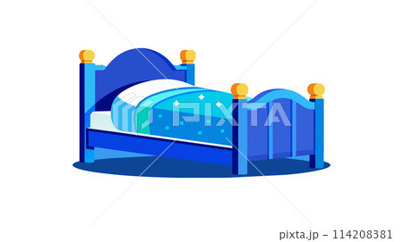 Cozy blue bedroom with comfortable bedding illustration 114208381