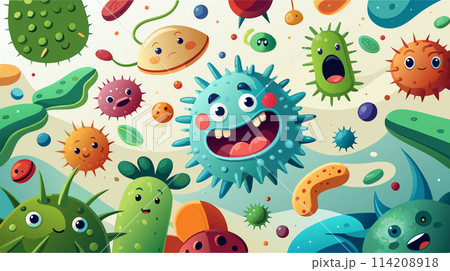 Colorful Assortment of Cartoon Germs and Viruses Illustration 114208918