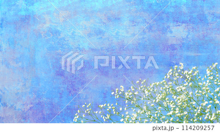 繊細なカスミ草が映える、青い手描きグラフィック 114209257