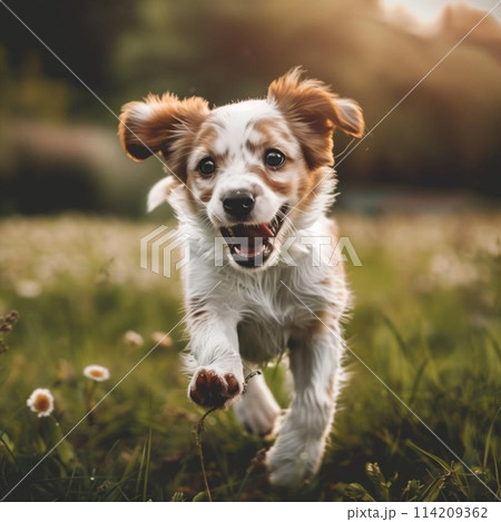 公園を走る子犬 114209362