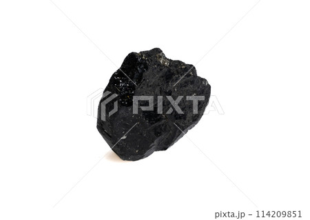 natural black tourmaline gem stone on the white background 114209851