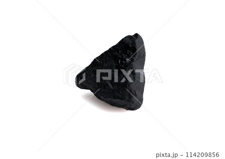 natural black tourmaline gem stone on the white background 114209856