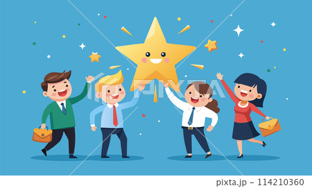 Celebrating team success with a shiny golden star 114210360
