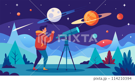 Astronomer using telescope for star gazing vector illustration 114210394