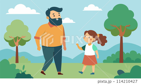 Father and daughter enjoying a walk in the park 114210427