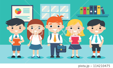 Cute cartoon schoolchildren with books and backpacks vector illustration 114210475