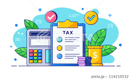 Calculator and Tax Form With Check Mark Calculator and Tax Form With Check Mark 114210532