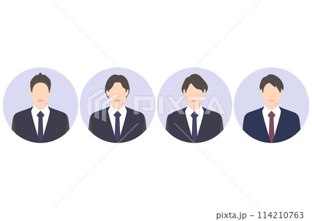 残念、不服そうな正面カットのビジネスパーソン・経営者、複数アイコン調 残念、不服そうな正面カットのビジネスパーソン・経営者、複数アイコン調 114210763