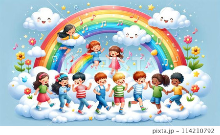 虹の輪に乗る三世代家族 114210792