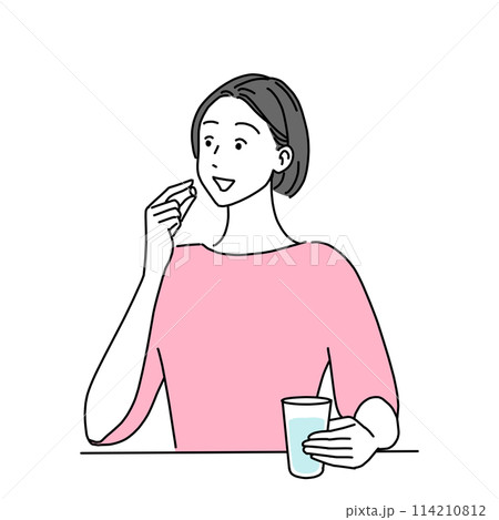 サプリメントを服用する女性 114210812