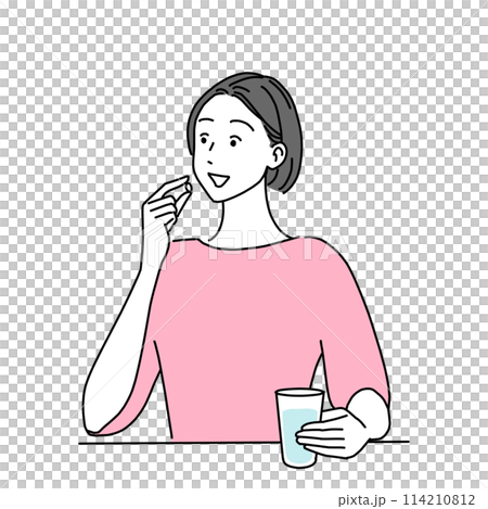 サプリメントを服用する女性 114210812