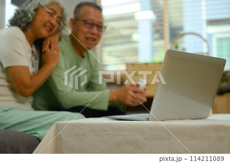 Senior patients having online medical consultation via video call. Telemedicine concept Senior patients having online medical consultation via video call. Telemedicine concept 114211089