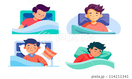 Collection of cute cartoon characters sleeping peacefully 114211341