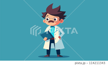 Curious young scientist with a clipboard and lab coat 114211343