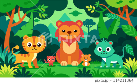 Colorful jungle animals vector illustration for children Colorful jungle animals vector illustration for children 114211364