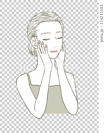 閉眼雙手摀臉的女人上半身美女插畫 114211583