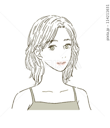 ビューティー　髪の毛をセットした女性の上半身のイラストレーション 114211631