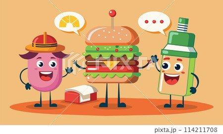Cartoon food characters having a conversation illustration 114211708