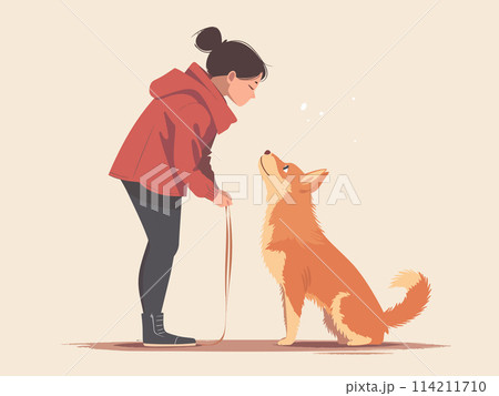 Young woman spends quality time with her loyal dog 114211710
