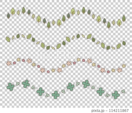 ポップな飾り罫(カラー):木・葉っぱ・花・クローバー ポップな飾り罫(カラー):木・葉っぱ・花・クローバー 114211867
