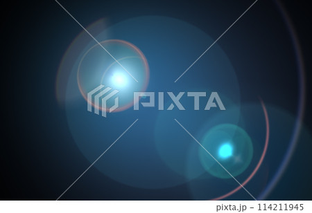 Lens flare glow light effect on black. image of rays blue light effects, overlays or flare isolated on black background for design. abstract lens flare light over black background 114211945