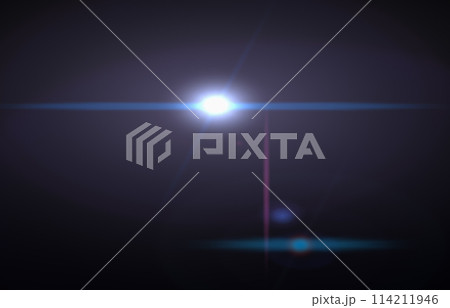 Lens flare, blue glow light effect on black. anamorphic rays light effects, overlays or flare for design. screen blending mode. Set of abstract sun burst, flare, glare over black background. 114211946