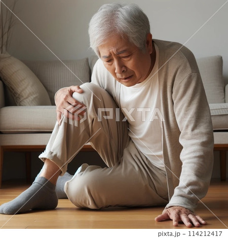 転倒し膝を痛めた男性 114212417