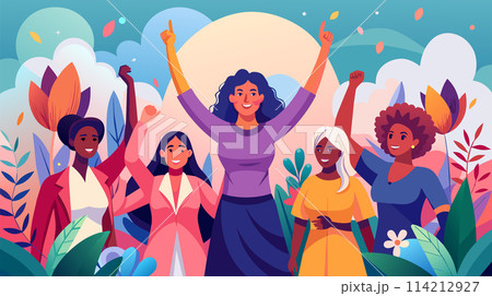 Diverse group of women celebrating unity and joy Diverse group of women celebrating unity and joy 114212927