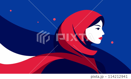 Elegant woman with a red hijab in a stylized vector art Elegant woman with a red hijab in a stylized vector art 114212941