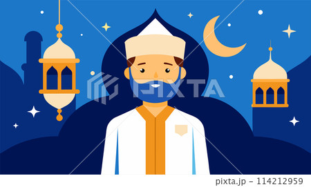 Muslim man celebrating Ramadan with festive background 114212959