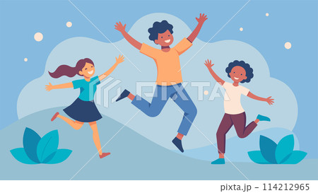 Joyful cartoon family enjoying outdoors winter scene vector illustration 114212965