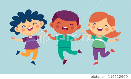 Joyful children playing and laughing together - vector illustration 114212969