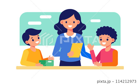 Teacher with students in classroom vector illustration Teacher with students in classroom vector illustration 114212973