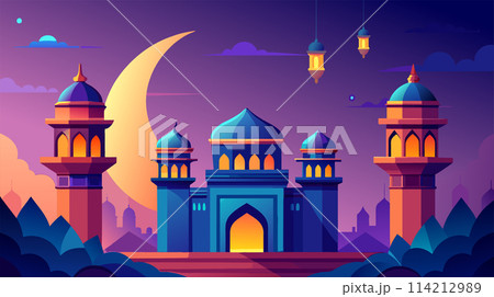 Enchanting Eastern Nightscape with Illuminated Architecture 114212989