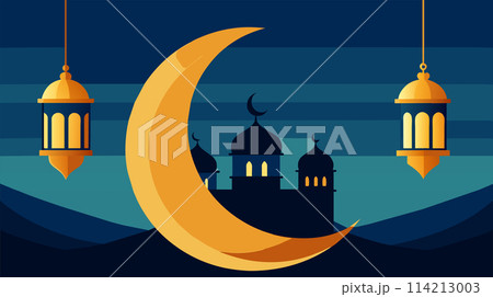 Ramadan Kareem concept illustration with crescent and lanterns Ramadan Kareem concept illustration with crescent and lanterns 114213003