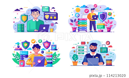 Colorful vector illustrations of cybersecurity and data protection concepts Colorful vector illustrations of cybersecurity and data protection concepts 114213020
