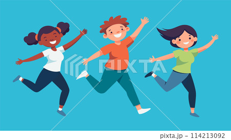 Joyful children jumping with excitement, cartoon kids playing 114213092